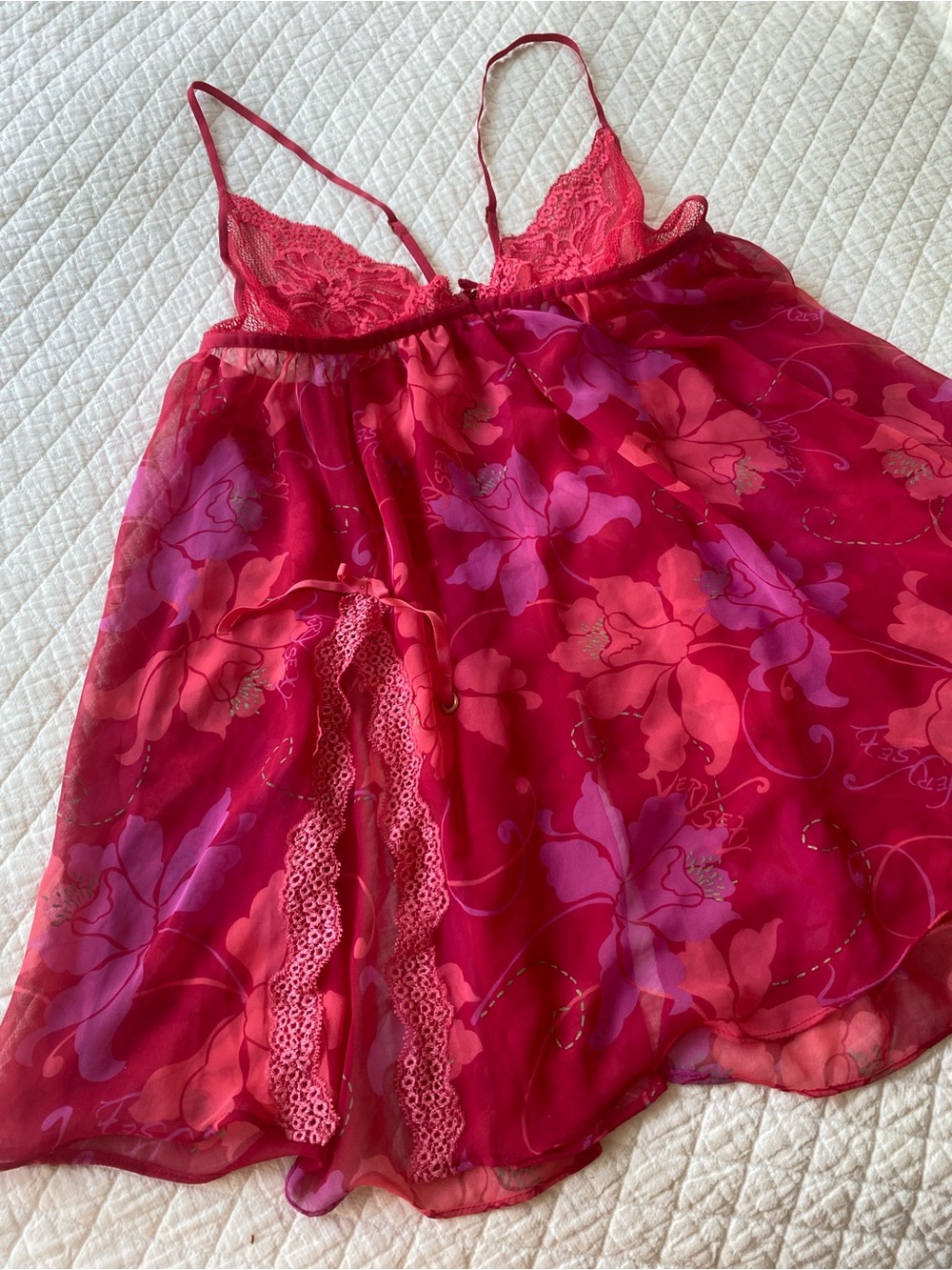 Vintage Y2K Victoria's Secret Very Sexy Pink Floral Lace Babydoll Cami Large